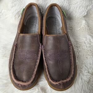 Womens Twisted X Slip-On Driving Moc Sz 6.5 Brown Floral Leather Western